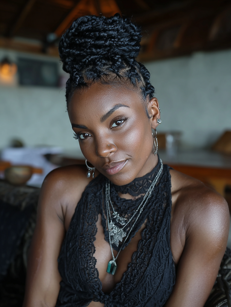 Fulani Natural Hair: Braided Top Knot with Fulani Braids