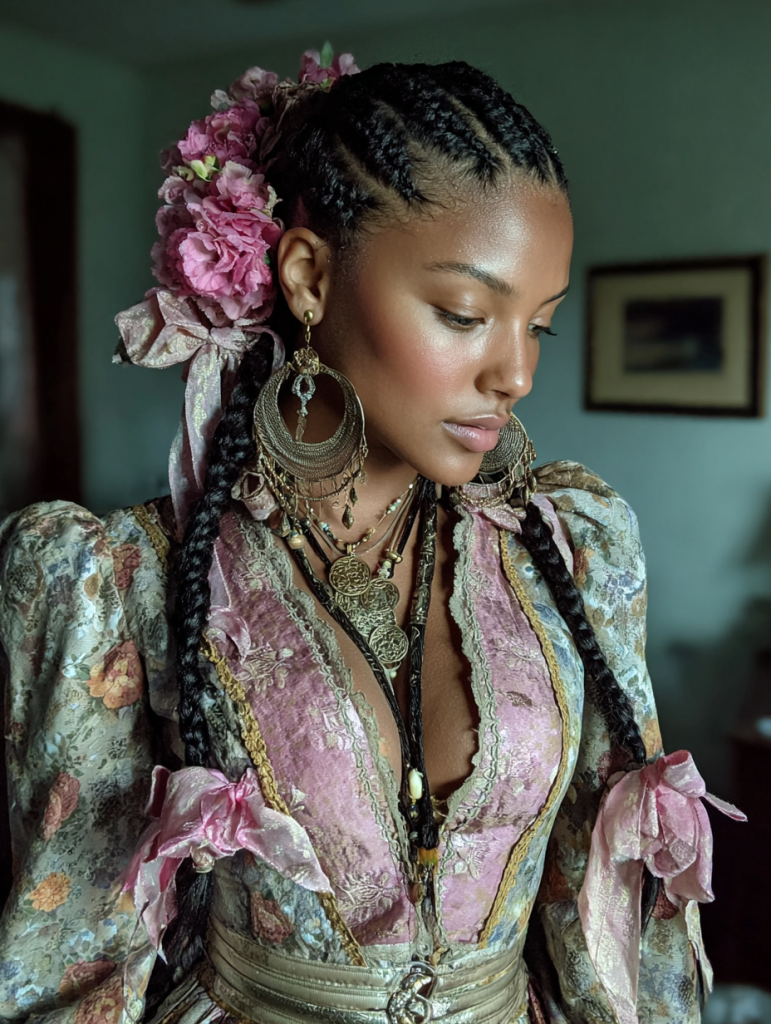 Fulani Natural Hair: Braids with Ribbon Accents
