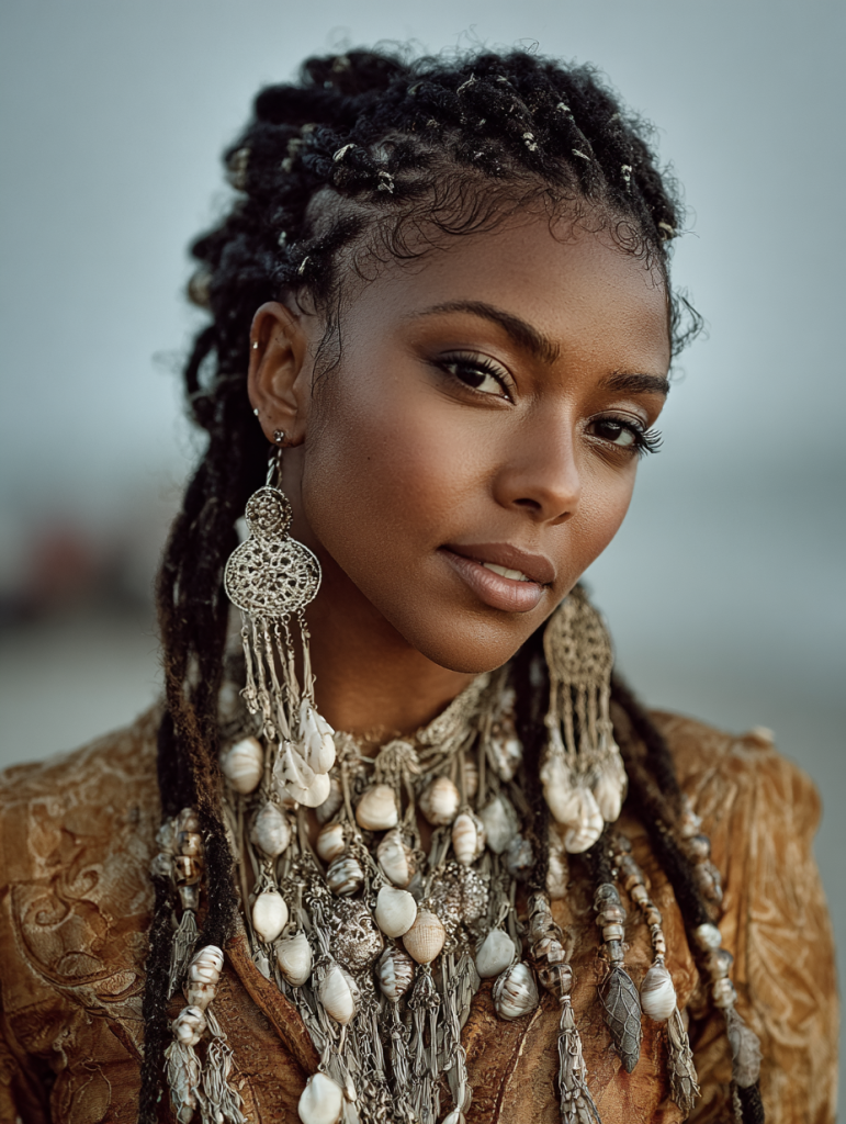Fulani Natural Hair: Braids with Shell Embellishments
