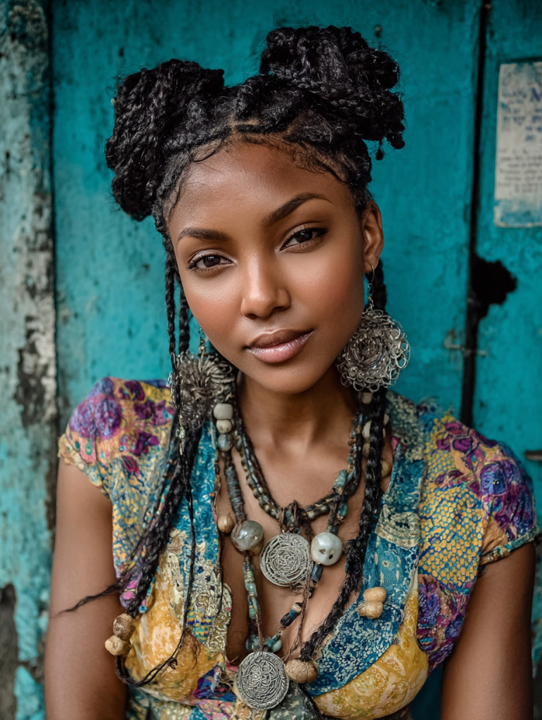 Fulani Natural Hair: Braided Pigtails with Fulani Braids