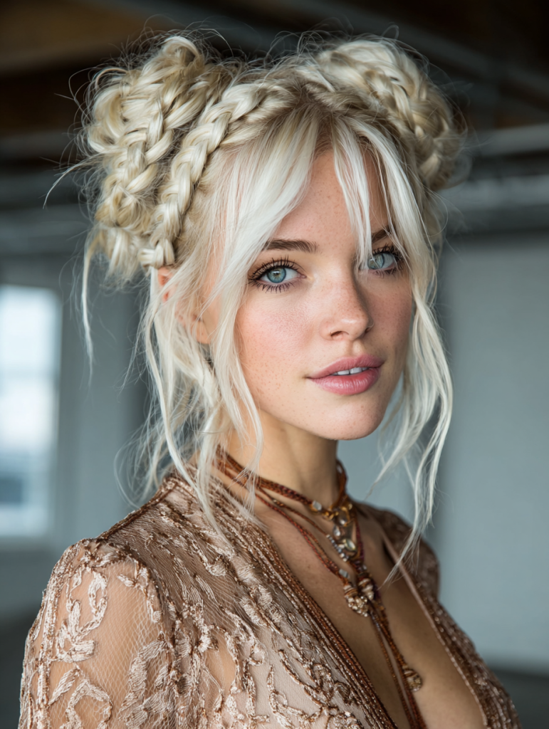 Hair Styles Updos: Space Buns With Braids