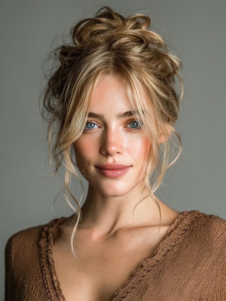 Hair Styles Updos: Messy Bun with Face-Framing Pieces