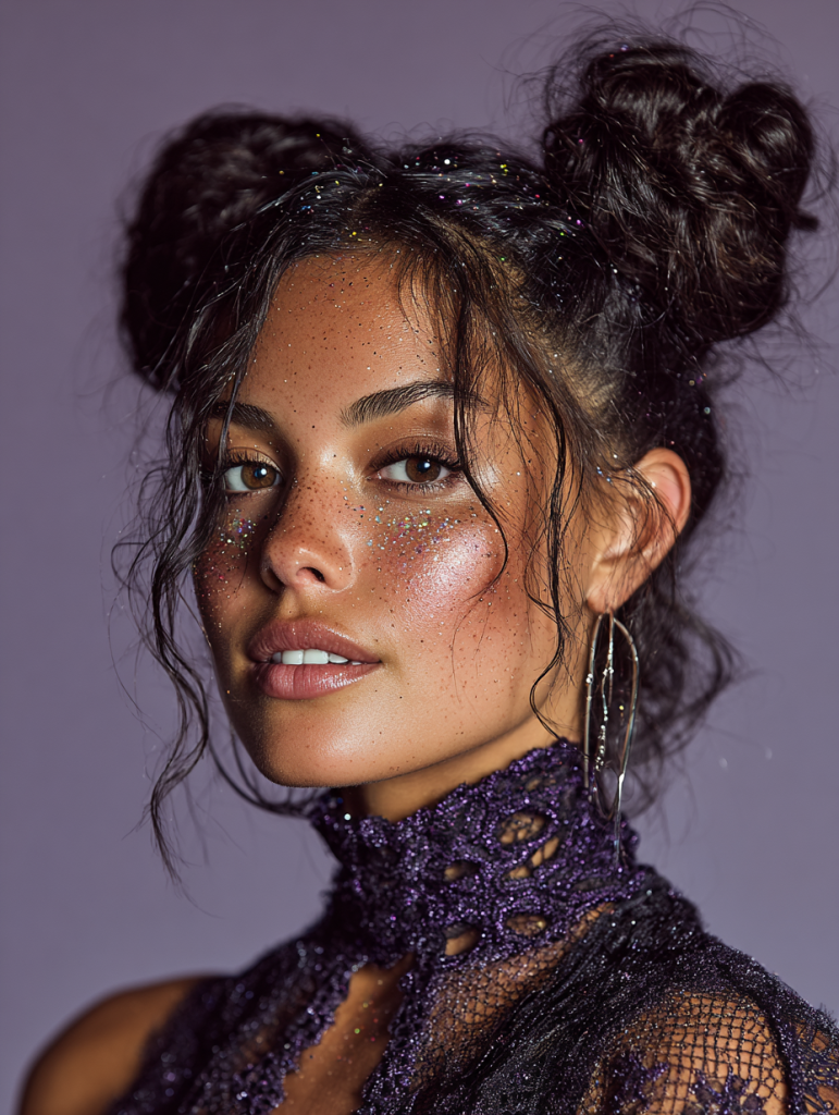 Jayda Wayda Hairstyles: Space Buns with Glitter
