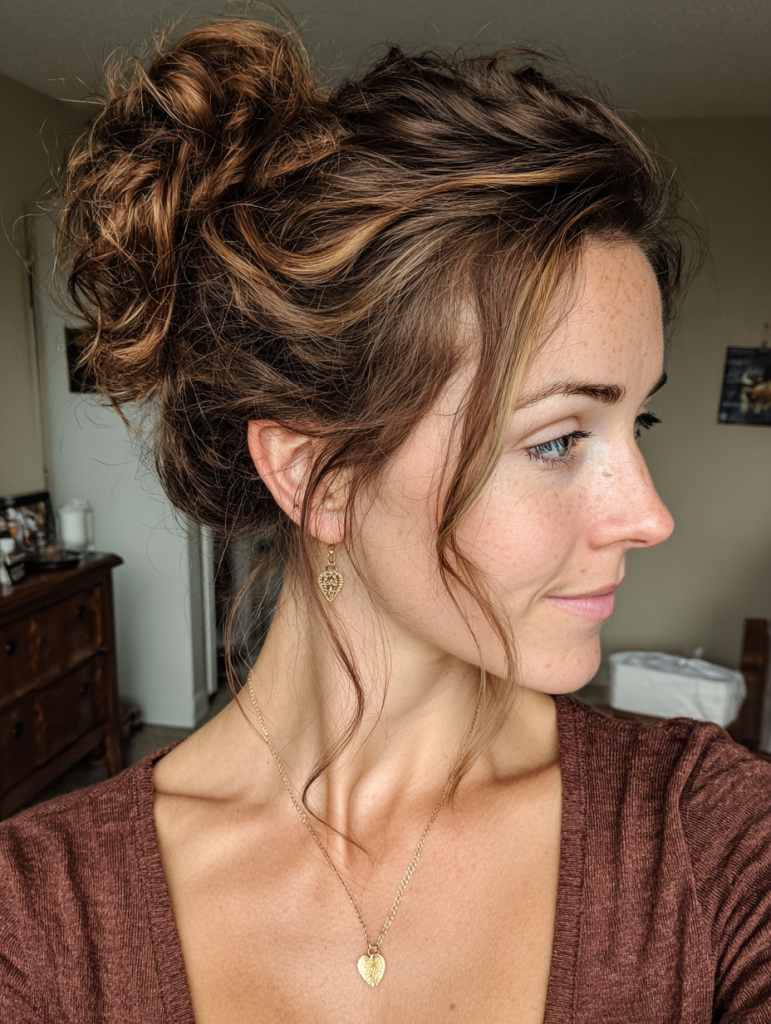 Light Calico Hair: Messy Bun Calico Highlights