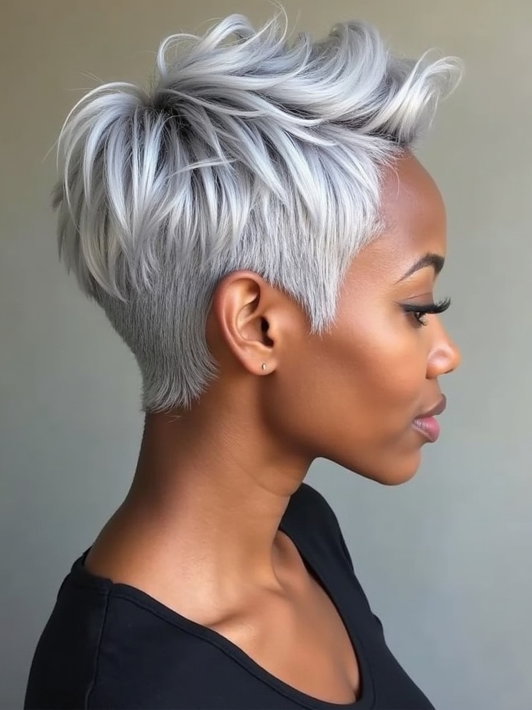 Silver Pixie Cut for Dark Skin