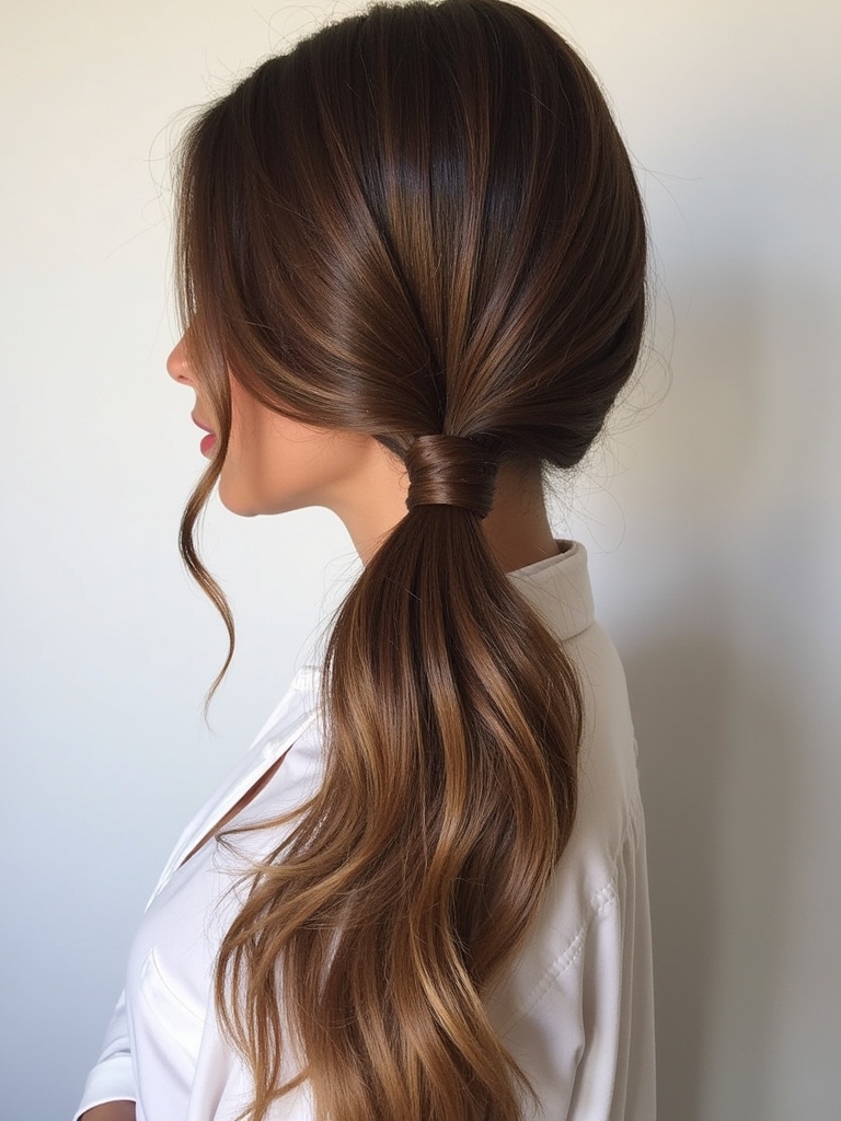 Caramel Balayage with Low Ponytail