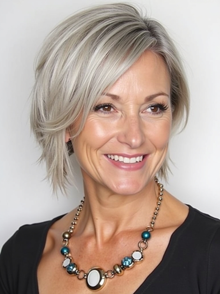 Hairstyles For Thin Fine Hair For Over 60: Asymmetrical Bob