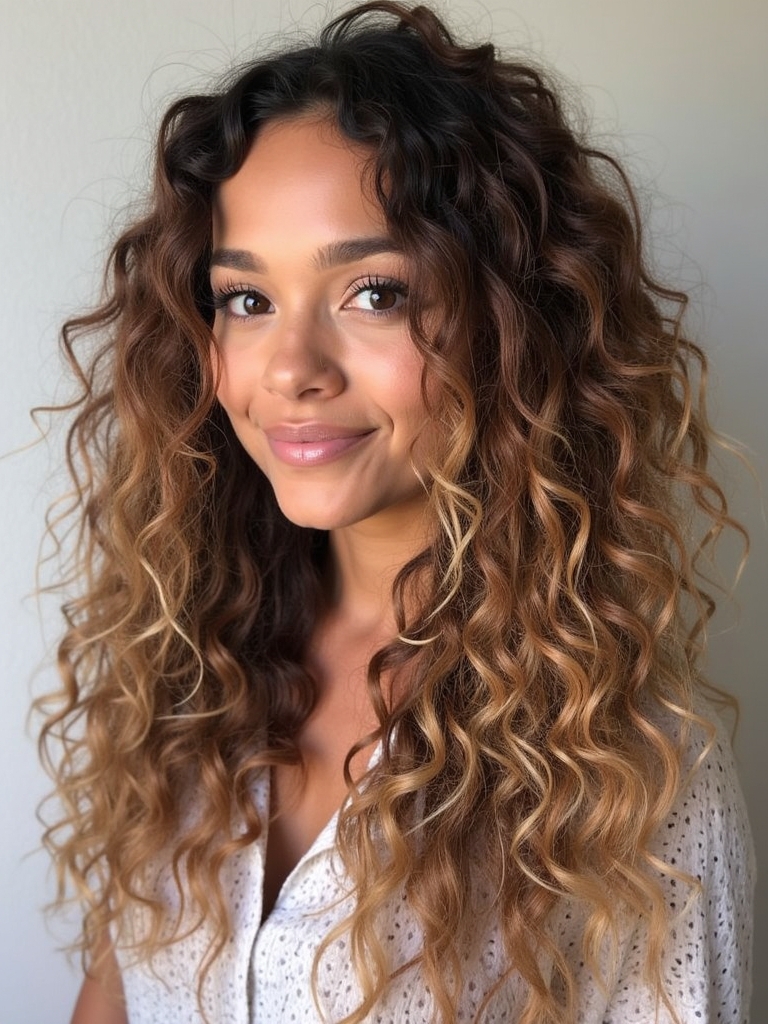 Curly Honey Brown Balayage