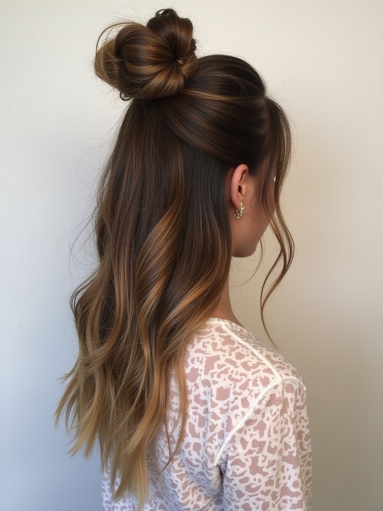 Caramel Balayage with Top Knot
