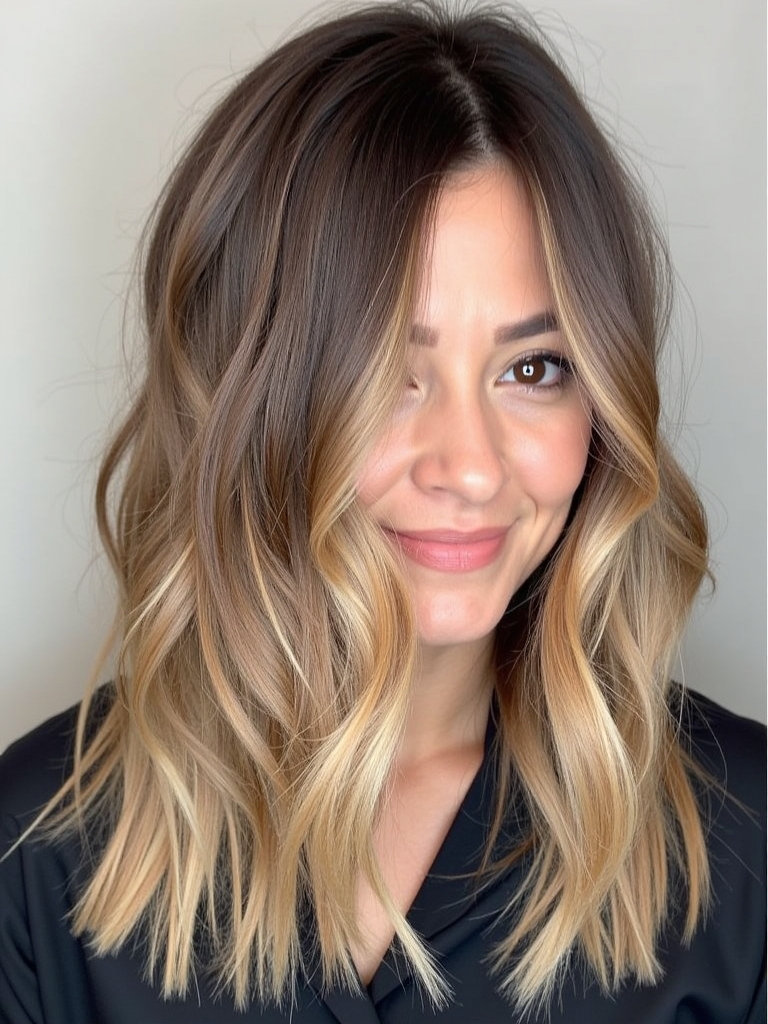 Honey Brown Balayage with Ribbon Highlights