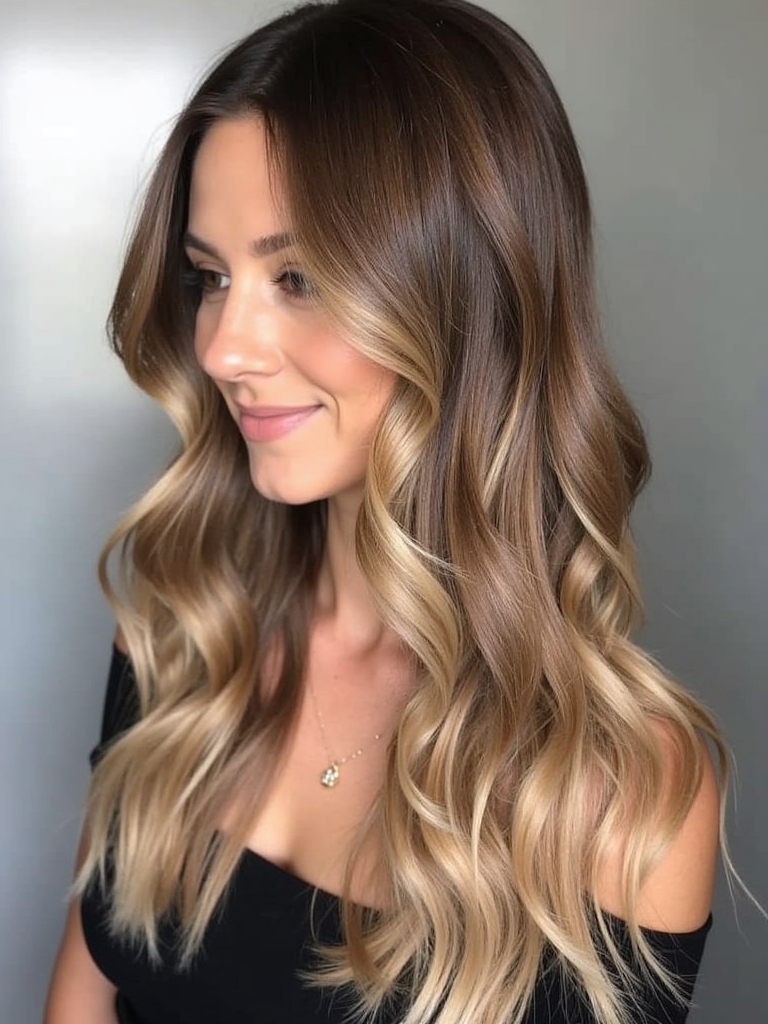 Honey Brown Balayage with Shadow Root