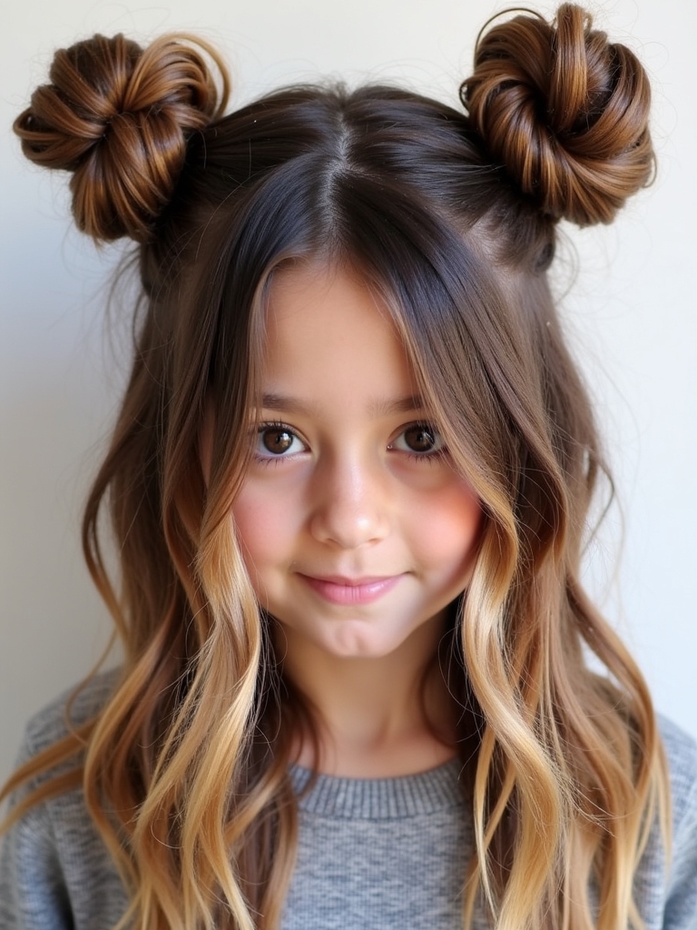 Caramel Balayage with Space Buns