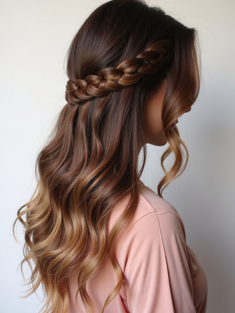 Caramel Balayage with Waterfall Braid