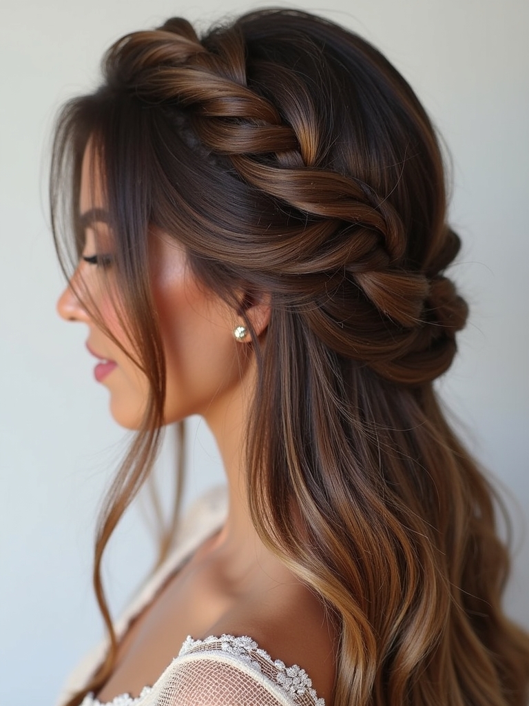 Caramel Balayage with Twisted Crown Braid