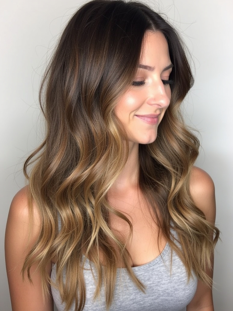 Dimensional Honey Brown Balayage Waves