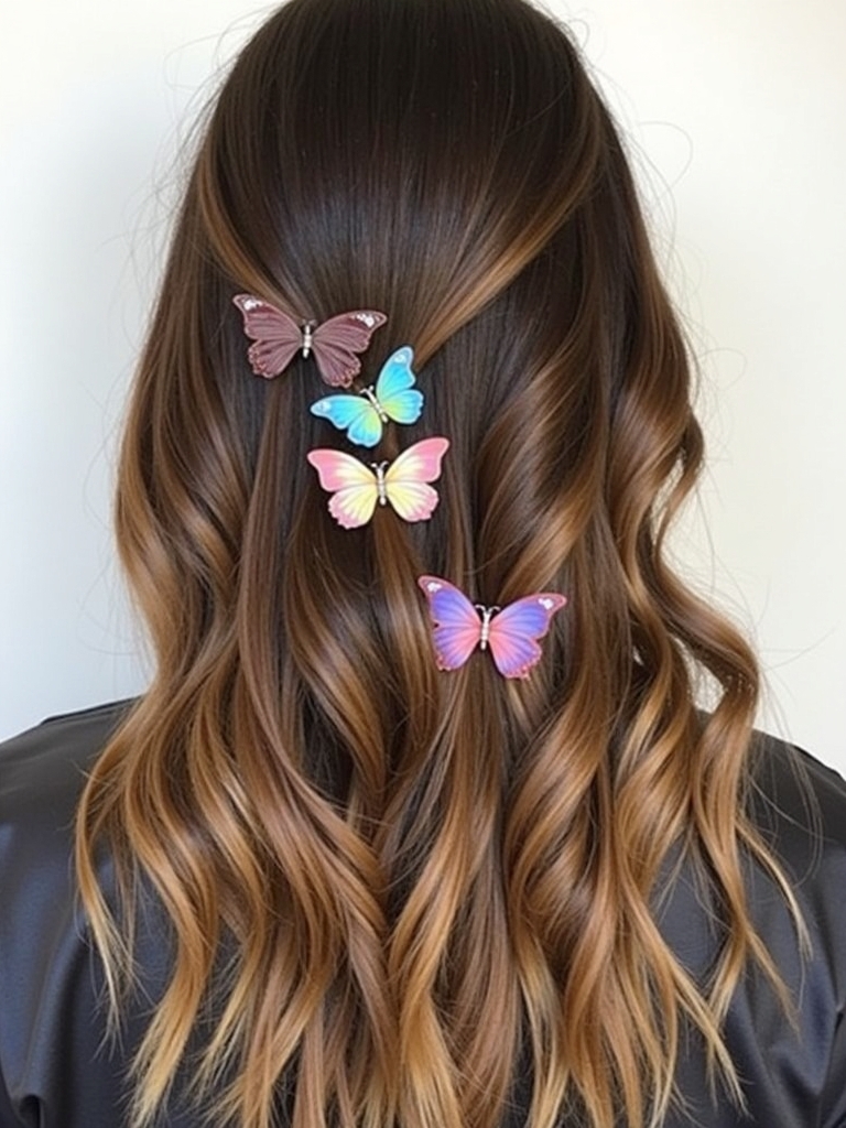 Caramel Balayage with Butterfly Clips