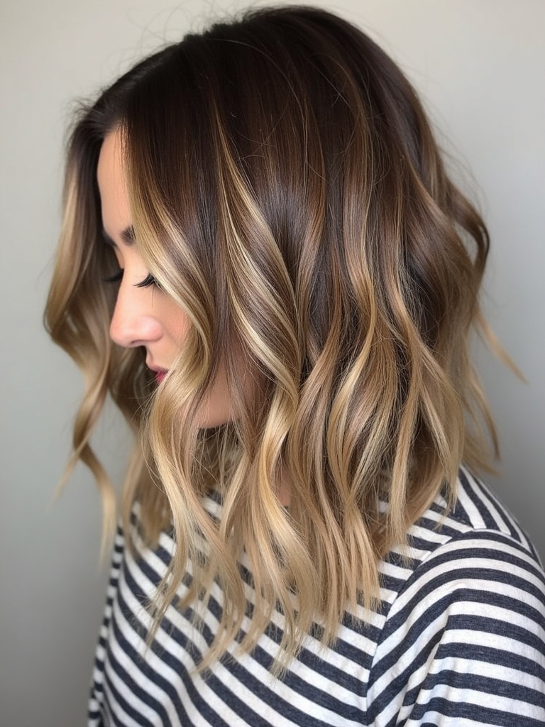 Honey Brown Balayage on Feathered Haircut