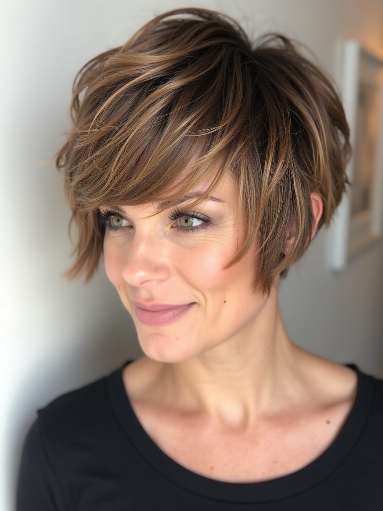 Honey Brown Balayage on Pixie Cut