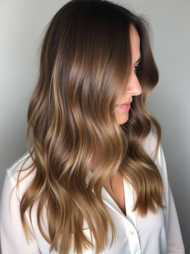Honey Brown Balayage with Caramel Streaks