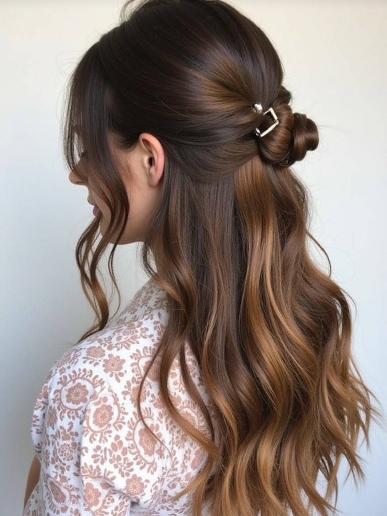 Caramel Balayage with Claw Clip Style