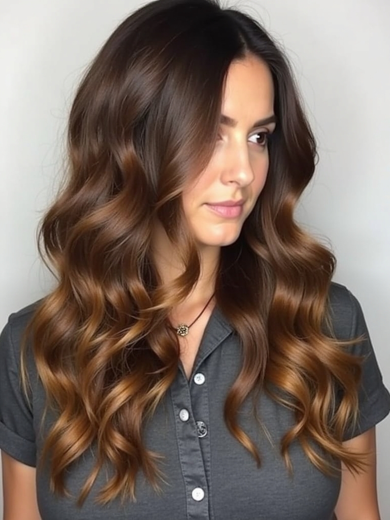 Caramel Highlights on Brown Hair: Voluminous Vision