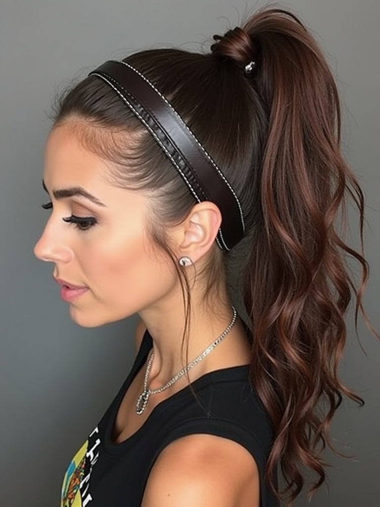Rock Concert Hairstyles: High Ponytail with Leather Wrap