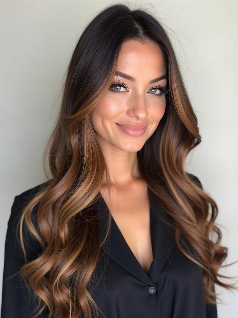 Caramel Balayage with Sleek Straight Finish