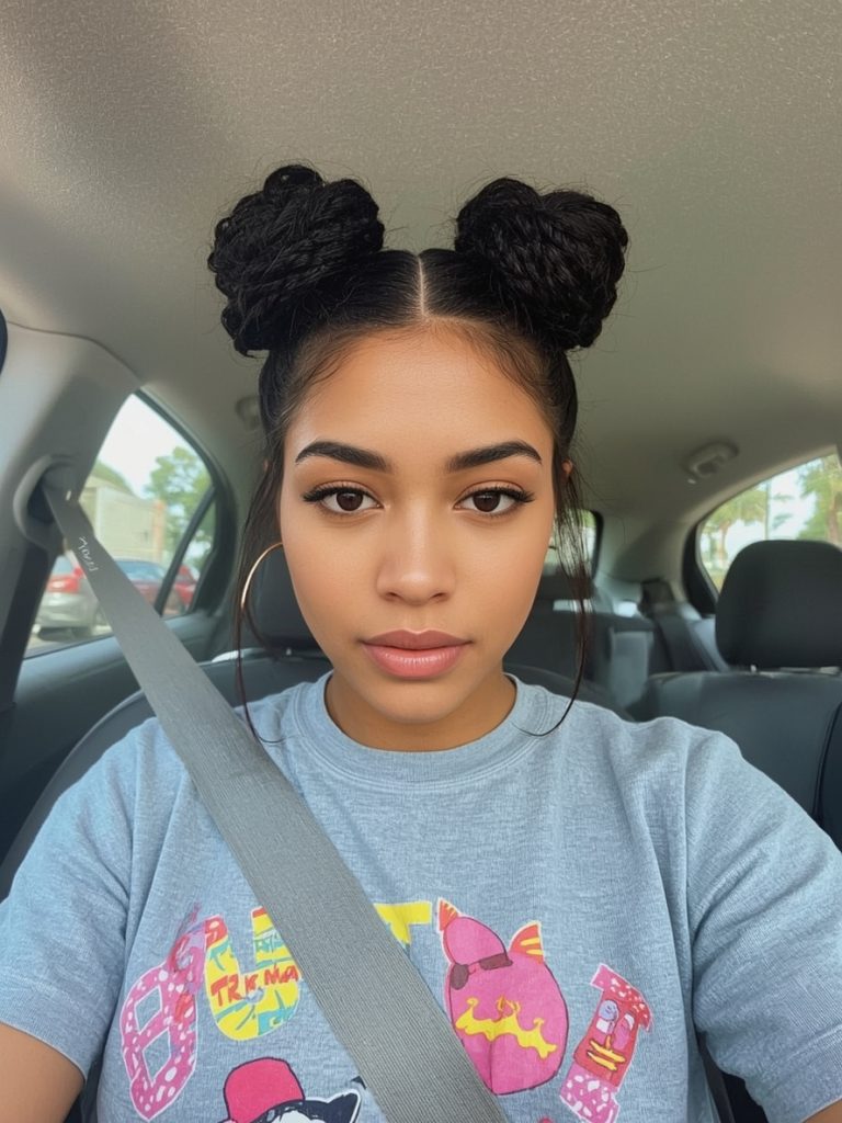 Hair Styles Natural Hair Black: Space Buns with Braids