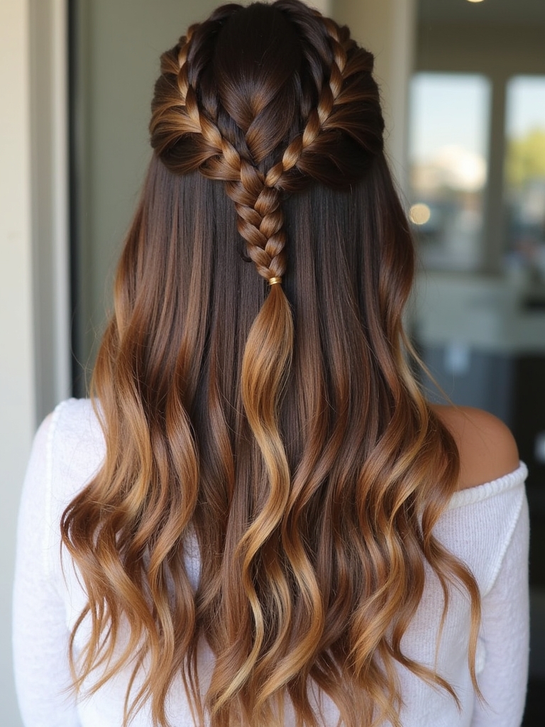 Caramel Balayage with Braided Accents