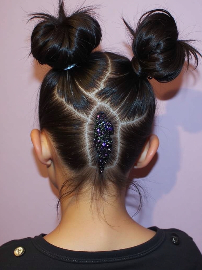 Rock Concert Hairstyles: Space Buns with Glitter Roots