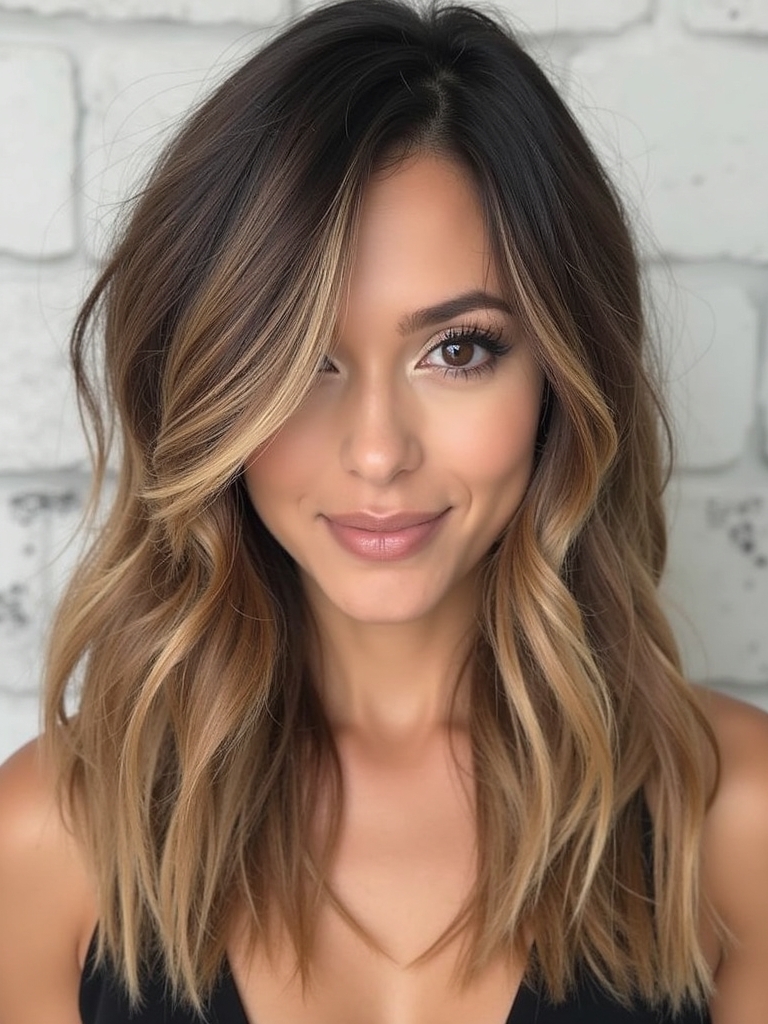 Honey Brown Balayage with Money Piece Highlights
