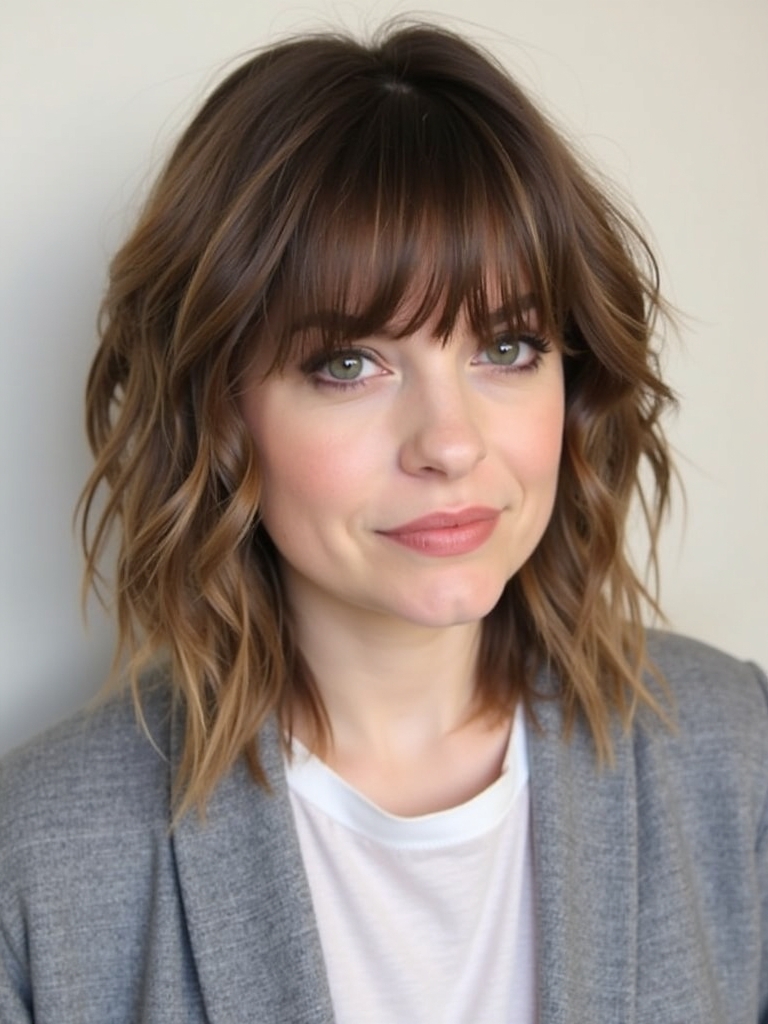 Layered Shoulder Length Hairstyle With Bangs For Thin Fine Hair