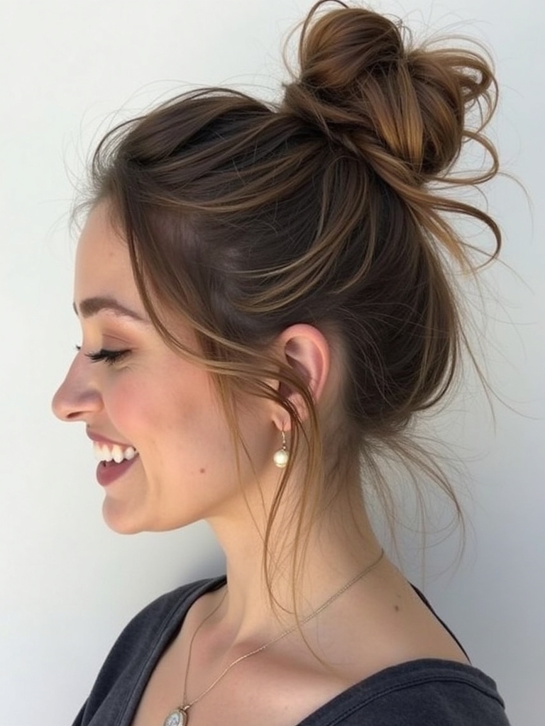Caramel Balayage with Messy Bun