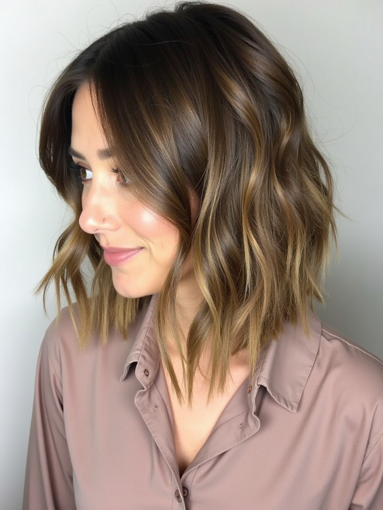 Honey Brown Balayage on Short Bob