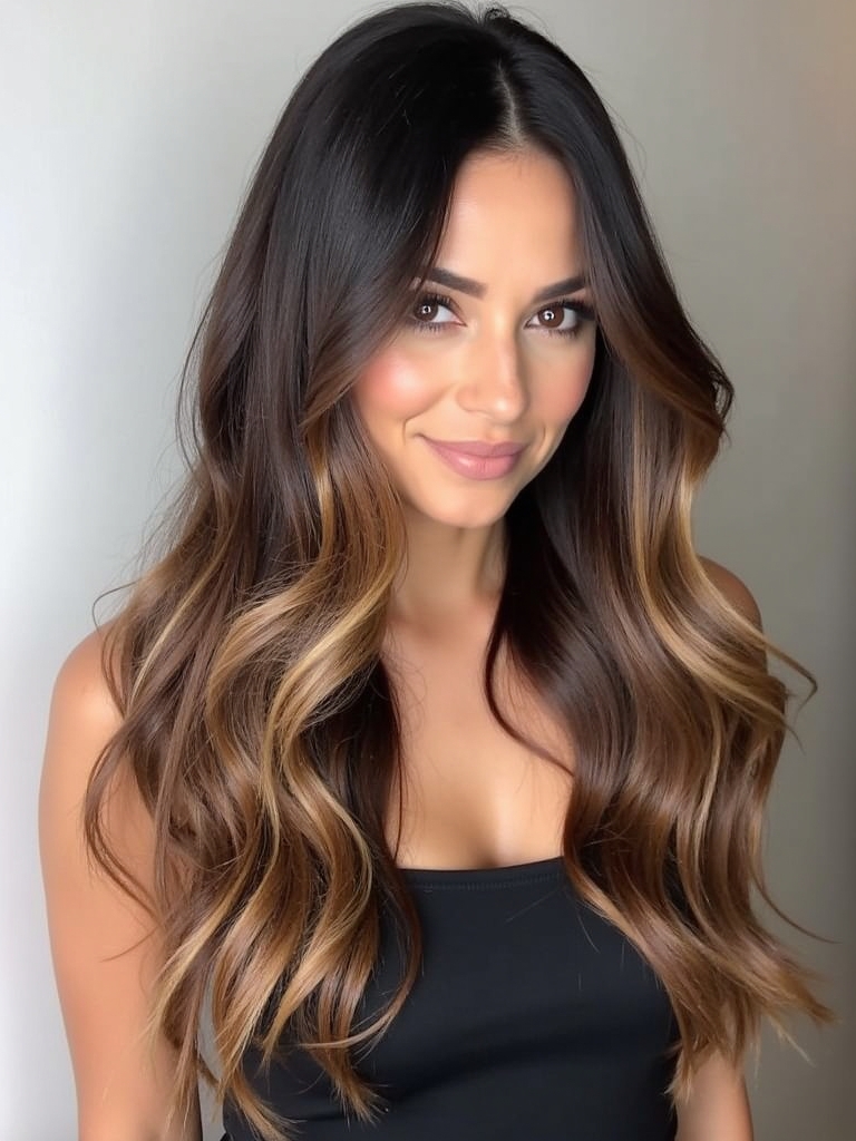 Caramel Balayage with Deep Side Part