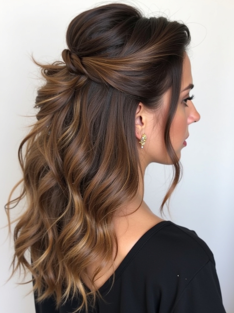 Caramel Balayage with Half-Up Half-Down Style