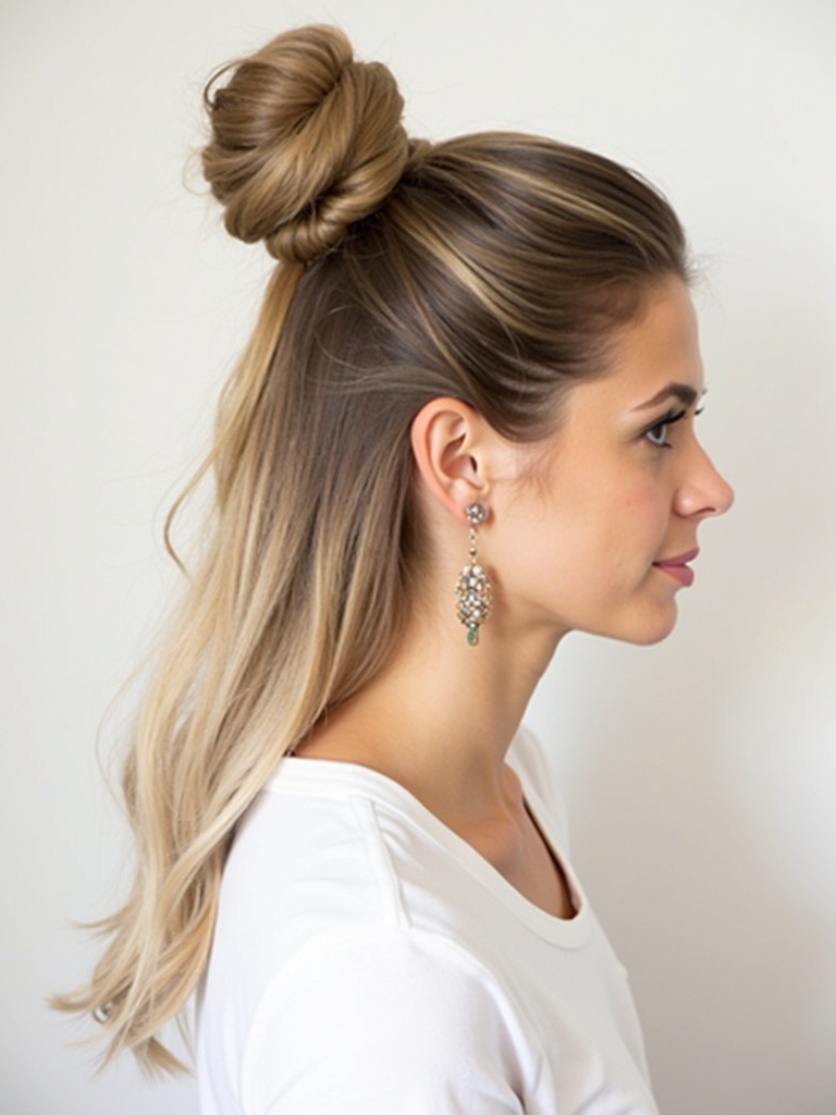 Cute Easy Hairstyles: Half-Up Top Knot