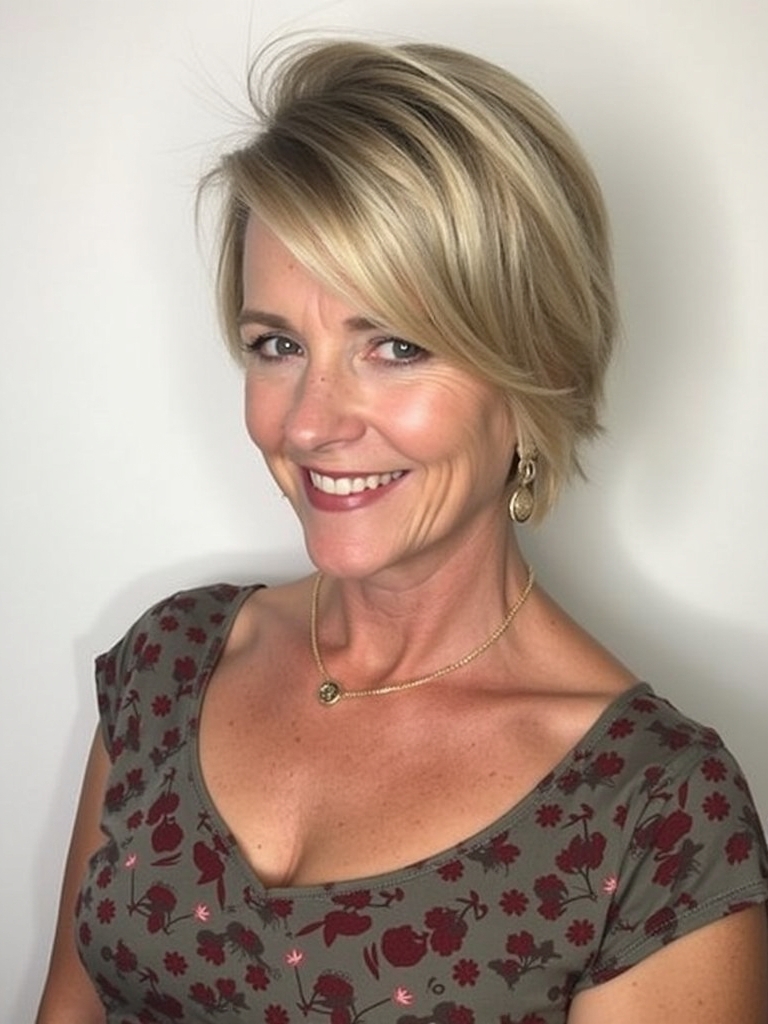 Hairstyles For Thin Hair Fine Over 50: Side-Swept Bangs with Volume