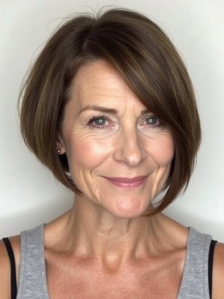 Hairstyles For Thin Hair Fine Over 50: Chin-Length Bob with Side Bangs