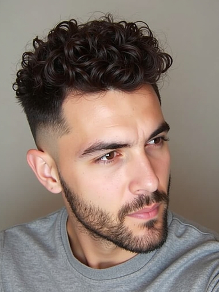 The Curly Top with Skin Fade Men's Hairstyle Curly Hair