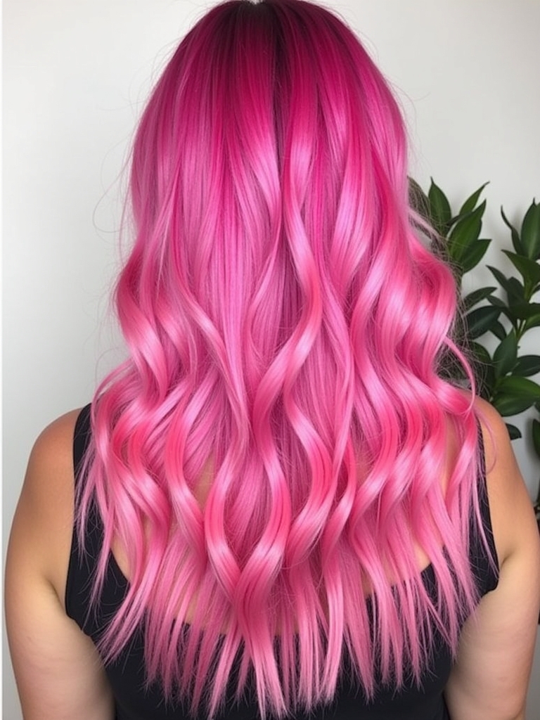 Pink Hair Color Ideas in the Back: Hot Pink Dipped Tips (Back)