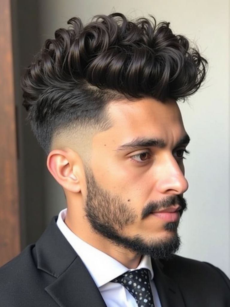 Mens Curly Hair Styles: The Textured Pompadour Fade