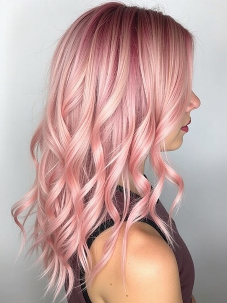 Pink Hair Color Ideas in the Back: Peachy Pink Balayage (Back)