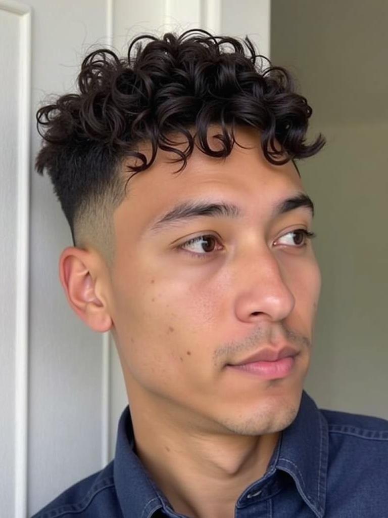 Men's Short Curly Hairstyles: The Shaved Sides with Curly Top