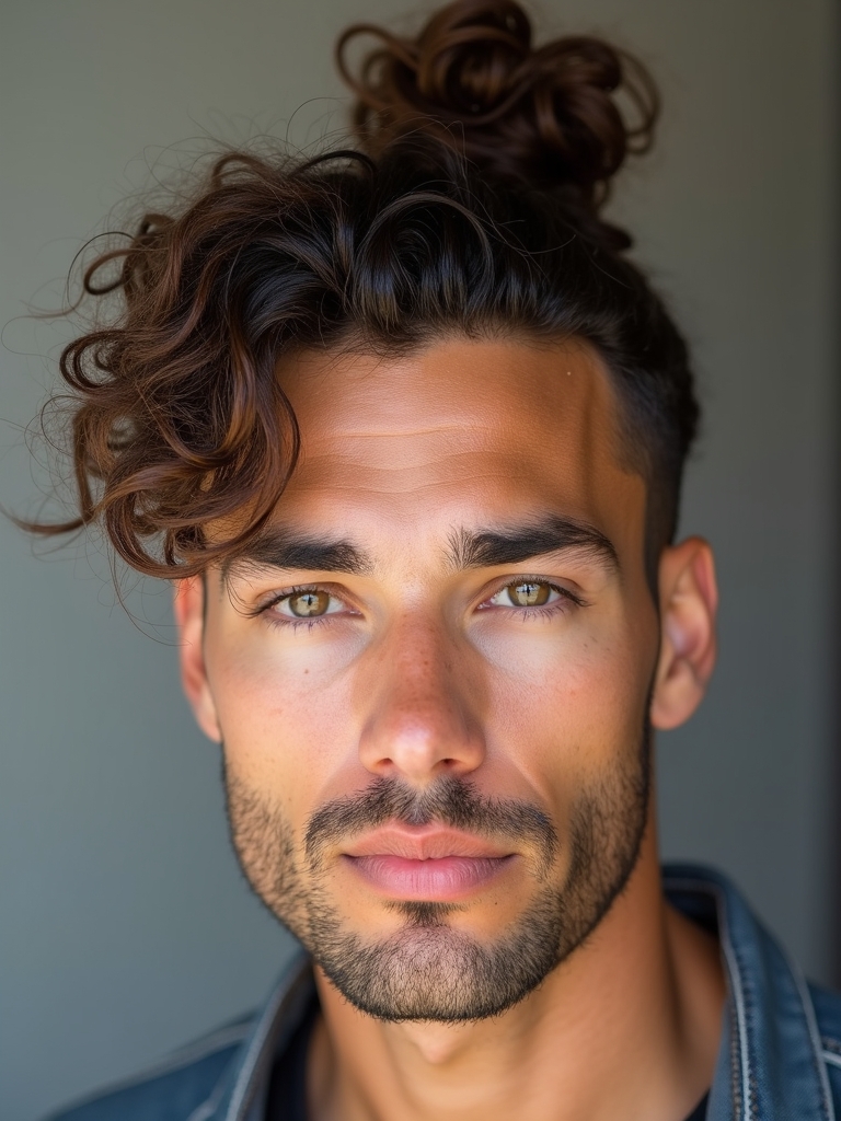 The Curly Topknot Men's Hairstyle Curly Hair