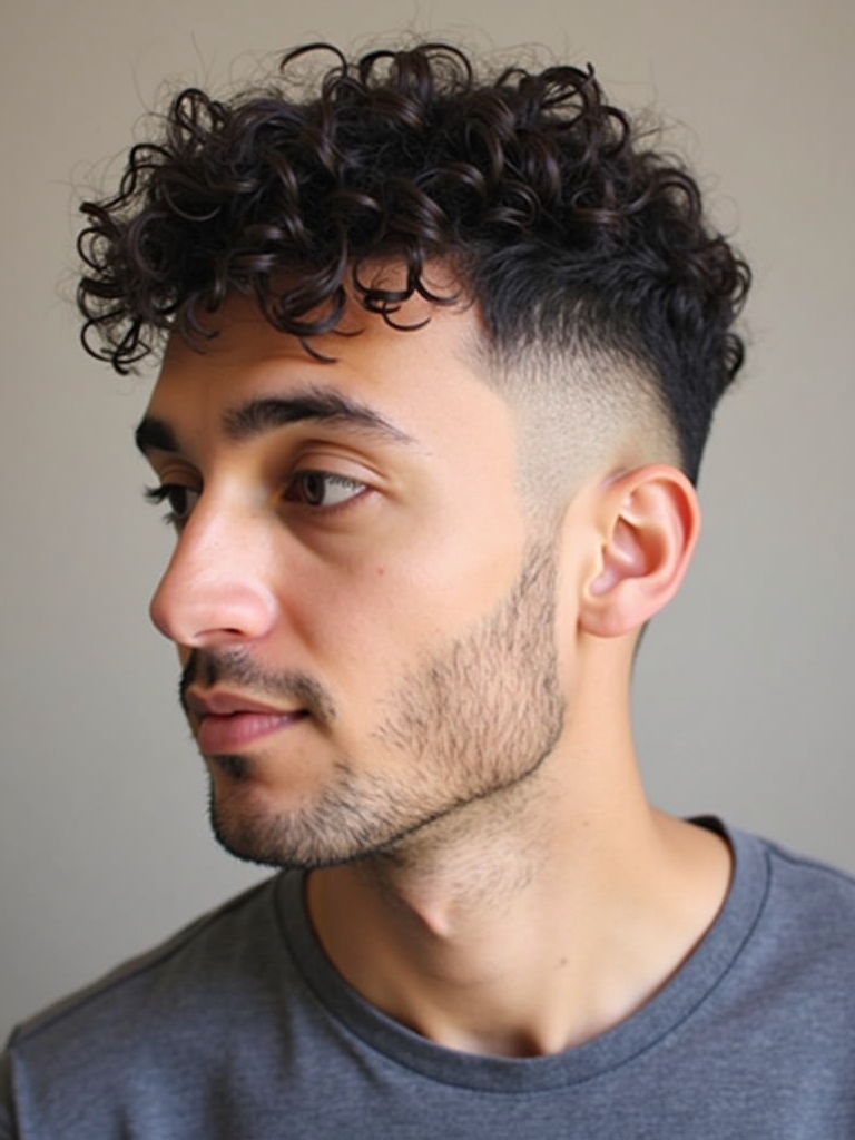 Men's Short Curly Hairstyles: The Textured Top with Taper