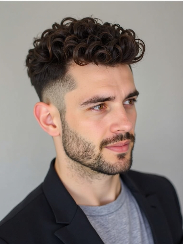 Men's Short Curly Hairstyles: The Angular Fringe