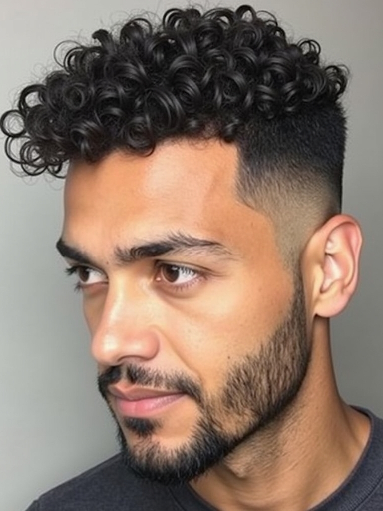 Men's Short Curly Hairstyles: The Defined Curls with Fade