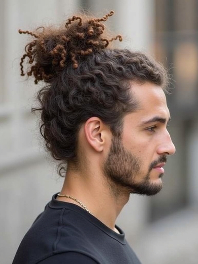 The Curly Man Bun Men's Hairstyle Curly Hair