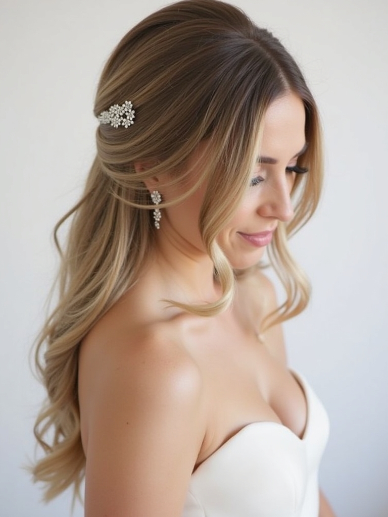 Modern Sleek Half Up Half Down Wedding Hairstyle